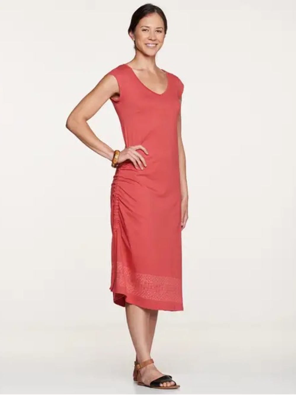 Toad&Co Muse Cap Sleeve Midi Dress Rhubarb Border Print